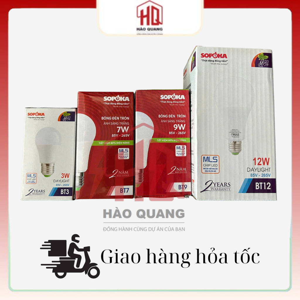 3 Bóng Đèn LED Trụ Sopoka Cao Cấp, Ánh Sáng Trắng Tự Nhiên, Tuổi Thọ Cao, Chính Hãng Việt Nam [3w-12w]