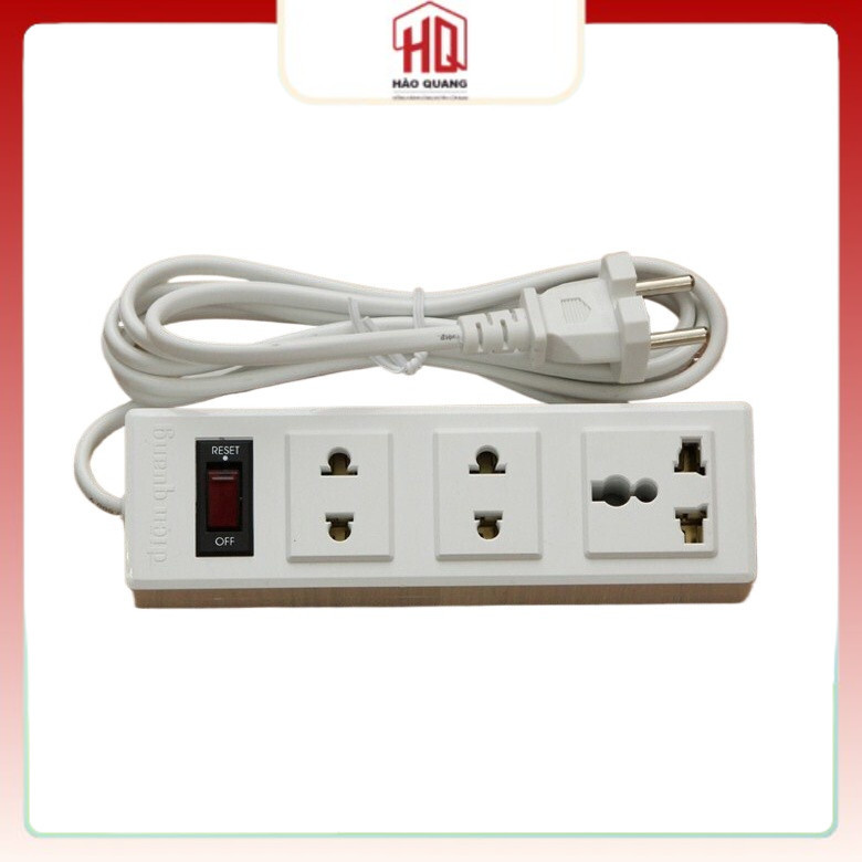 Ổ Cắm Điện Quang ĐQ 002A-02 – 3 Lỗ 2 Chấu – Dây 2m – Chính Hãng – An Toàn, Bền Bỉ