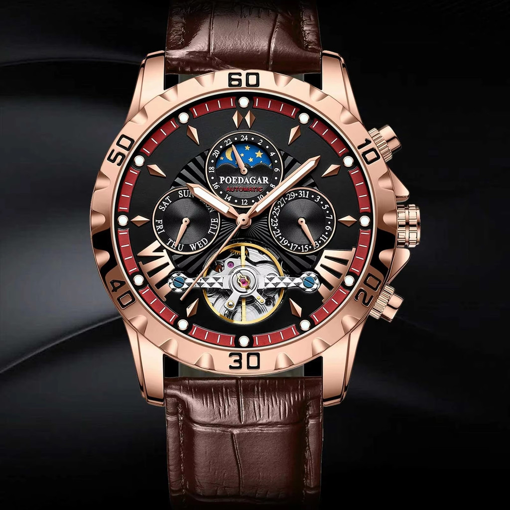 Đồng hồ cơ tự động POEDAGAR Tourbillon Nam Dây da phát sáng chống thấm nước Đồng hồ nam | Shopee Việt Nam