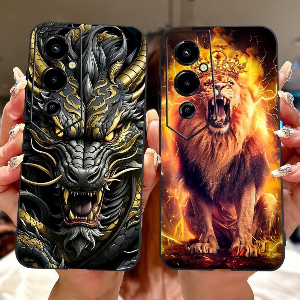 Ốp Điện Thoại Họa Tiết Rồng Sư Tử Cho Tecno Pova 4 Pova4 Pro 4G Ốp Lưng Hoạt Hình Mềm Mờ Silicon Shlle Cho Pova 4Pro