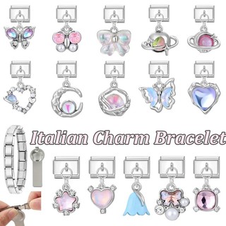 Mặt dây chuyền pha lê Bướm Love Series Ý Charm Link Fit Vòng tay bằng thép không gỉ 9mm Làm DIY