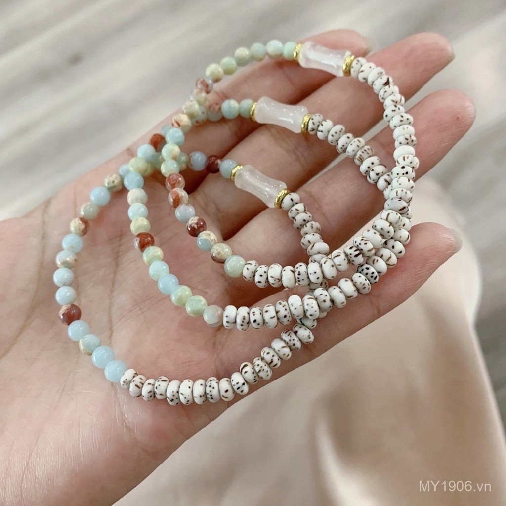 Vòng tay ngôi sao mặt trăng nhỏ, làm từ hạt bồ đề và ngọc ô liu Hetian