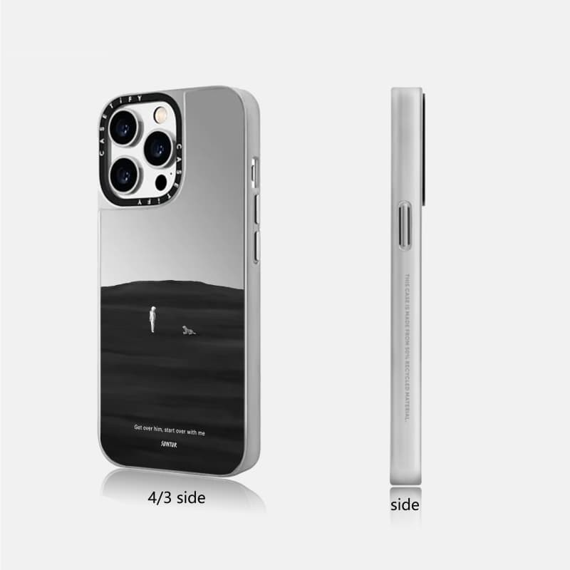 CASETiFY X Suntur Hãy vượt qua anh ấy, bắt đầu lại với tôi Vỏ IPhone gương đen & bạc hút từ tính IPhone 16 15 14 13 12 Pro Max Plus Ốp điện thoại cứng có hộp khắc logo