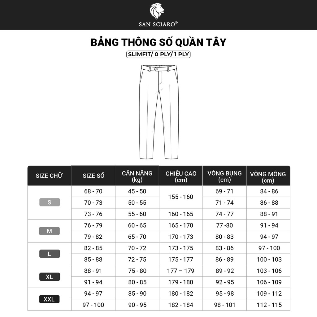 Quần tây trơn 1ly SAN SCIARO vải poly phom regular SS00000016