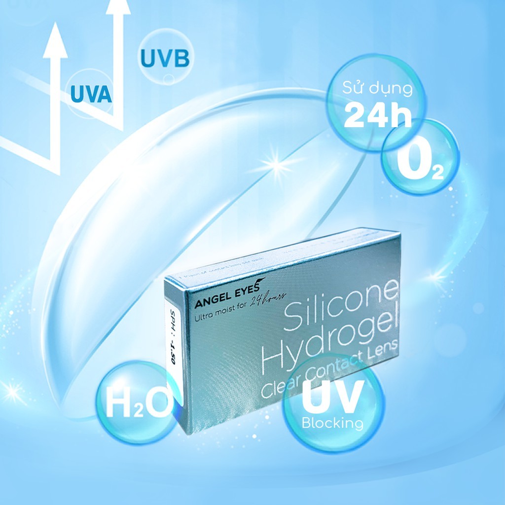 Lens Cận Trong Suốt Hàng Cao Cấp, Kính Áp Tròng An.gel Ey.es Độ Cận 1-15 Chất Liệu Silicone Hydrogel Thân Thiên Với Mắt
