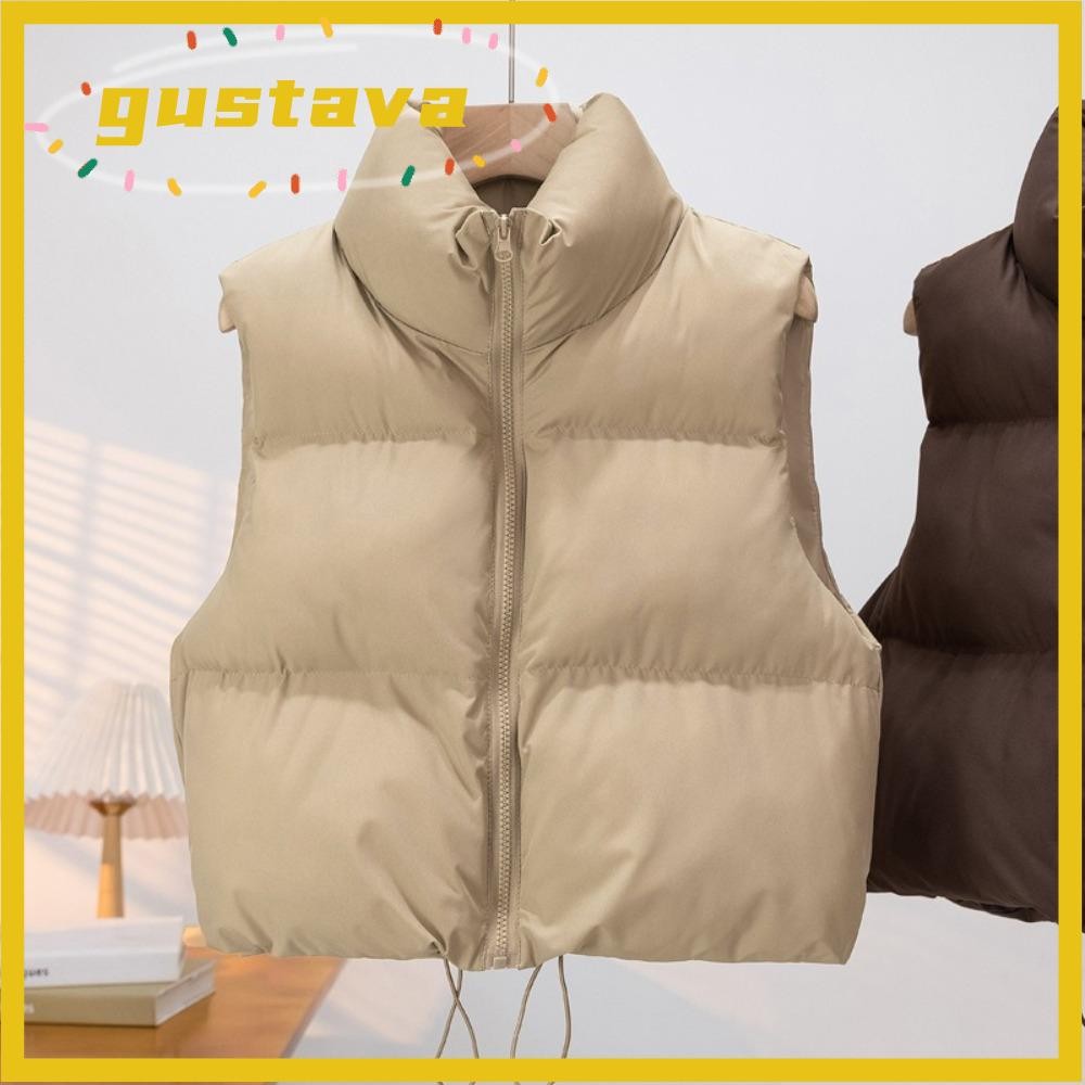 Áo vest nữ GUSTAVA, Áo vest không tay cổ đứng bằng Cotton, Áo khoác du lịch ngoài trời ngắn ấm áp mùa thu đông