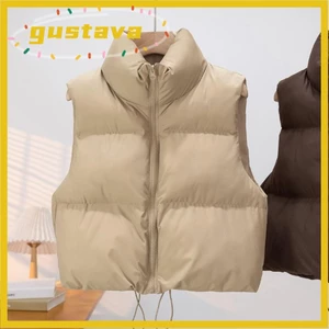 Áo vest nữ GUSTAVA, Áo vest không tay cổ đứng bằng Cotton, Áo khoác du lịch ngoài trời ngắn ấm áp mùa thu đông