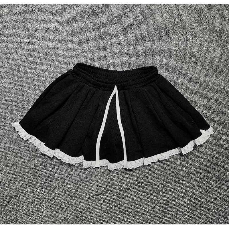 Chân Váy Xếp Ly Nữ Phối Ren Chất Thun Gân Năng Động Basic