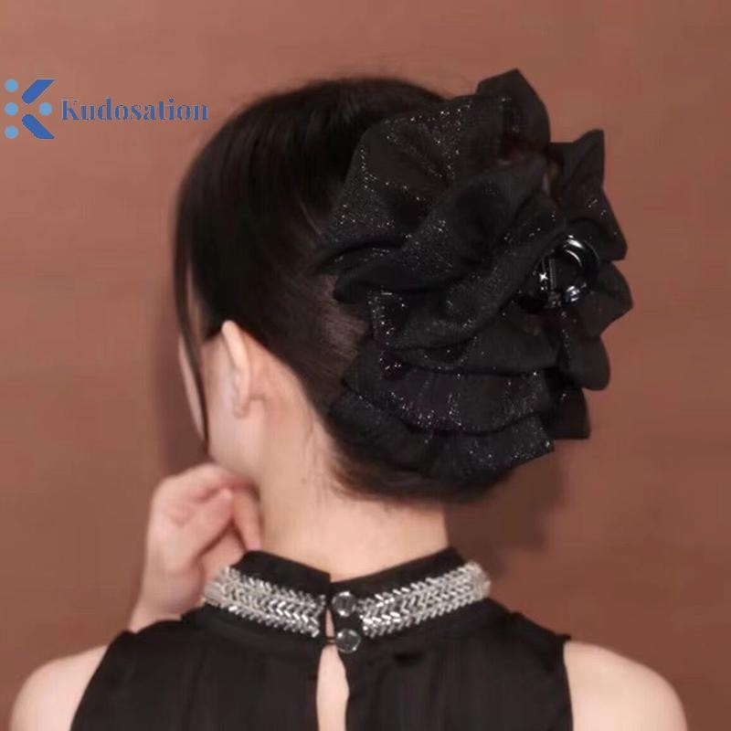 Kudosation Thời Trang Nữ Seersucker Kẹp Đen Nơ Tóc Lấy Tóc Nơ Kẹp Lưới Bong Bóng Grabber Cô Gái Mũ