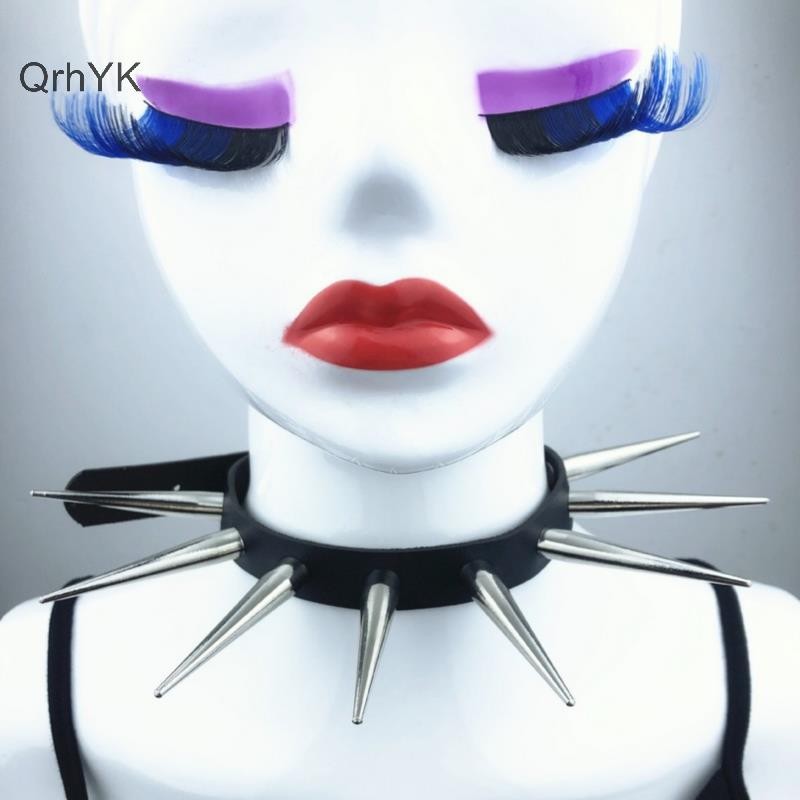 Nhà Máy Thời Trang Dài Spike Choker Punk Giả Da Cổ Mát Mẻ Đinh Tán Lớn Vòng Cổ Phụ Kiện QrhYK