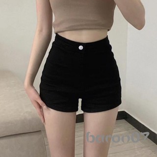 Quần short Denim mùa hè dành cho nữ có túi màu đen trơn Slim Fit Quần short Jean cạp cao
