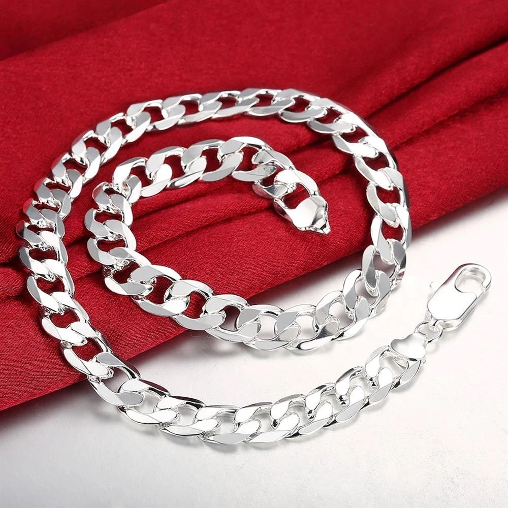 Vòng cổ bạc 925 nam, thiết kế cổ điển 12mm, phù hợp từ 18 đến 30 inch