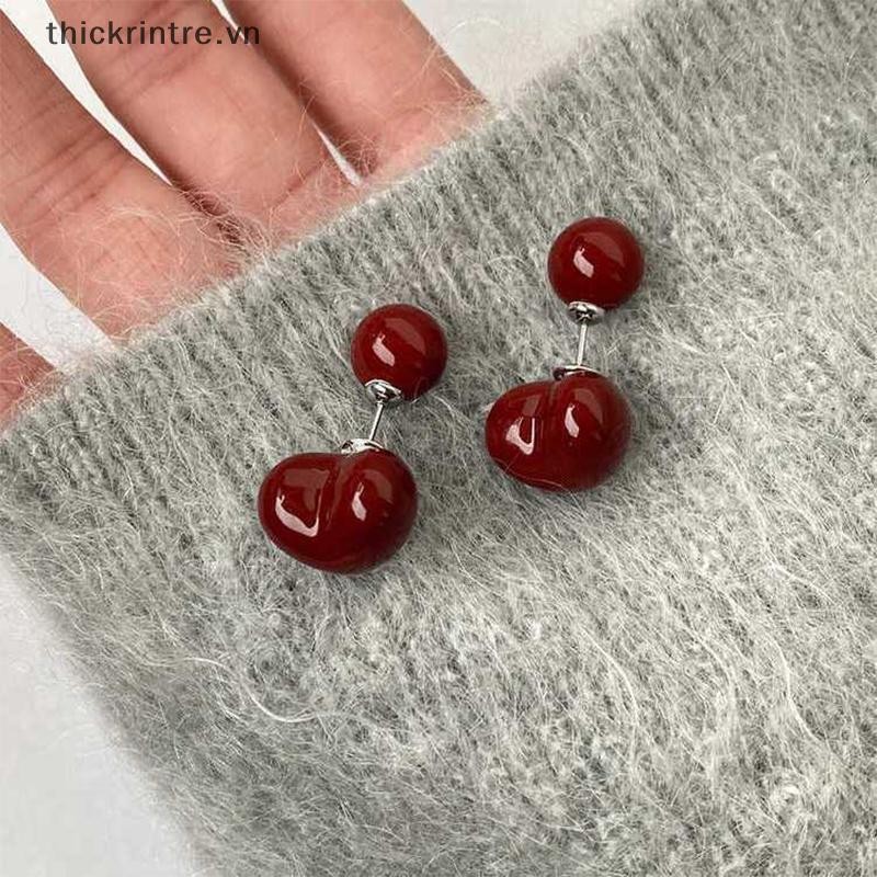 Thi Ankela Ruy Băng Đỏ Nơ Vintage Bông Tai Dành Cho Nữ Thời Trang Hàn Quốc INS Thu Đông Nơ Đơn Giản Hình Học Bông Tai VN