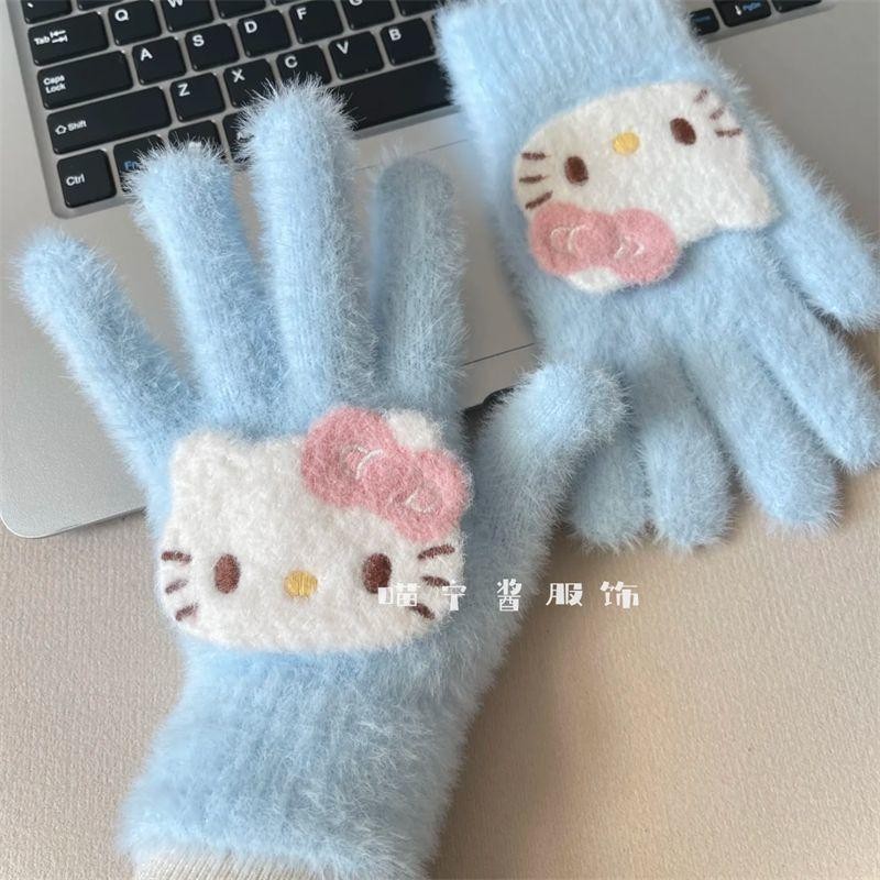 Găng tay năm ngón đi xe đạp kitty dễ thương Trái tim bé gái mùa đông