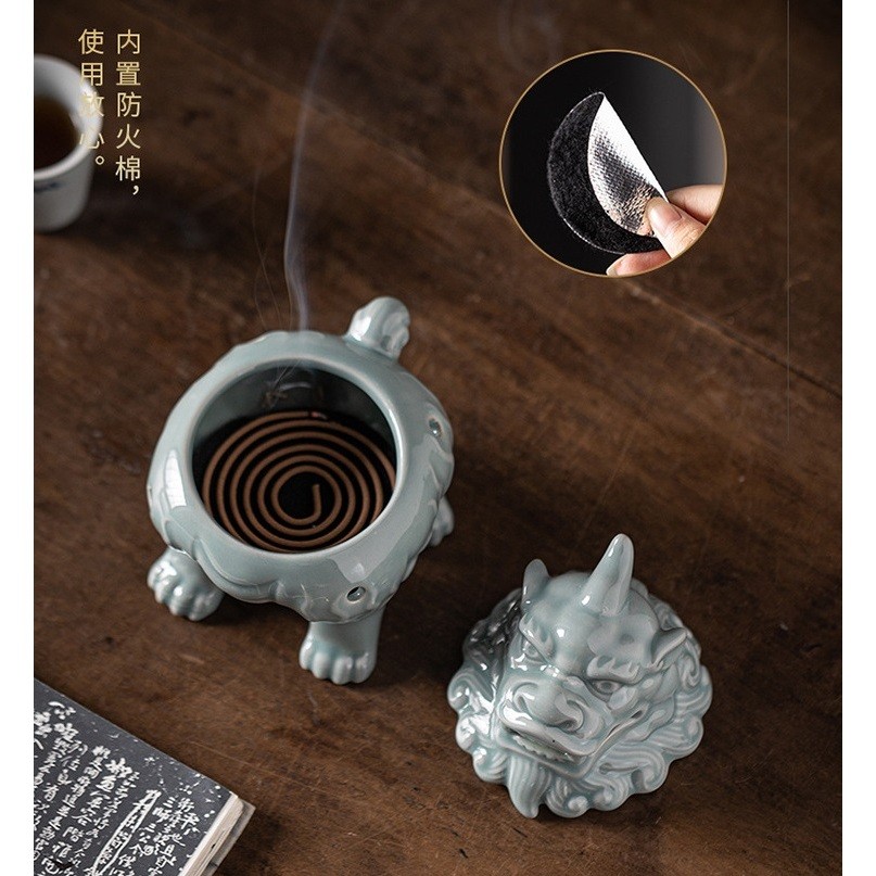 LƯ HƯƠNG XÔNG TRẦM, ĐỐT TRẦM BẰNG GỐM HÌNH KỲ LÂN CHIÊU TÀI LỘC