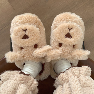XIXITIAO Dép Cotton Hoạt Hình Dễ Thương Ấm Áp Nữ Thu Đông Học Sinh Sử Dụng Tại Nhà Đế Mềm