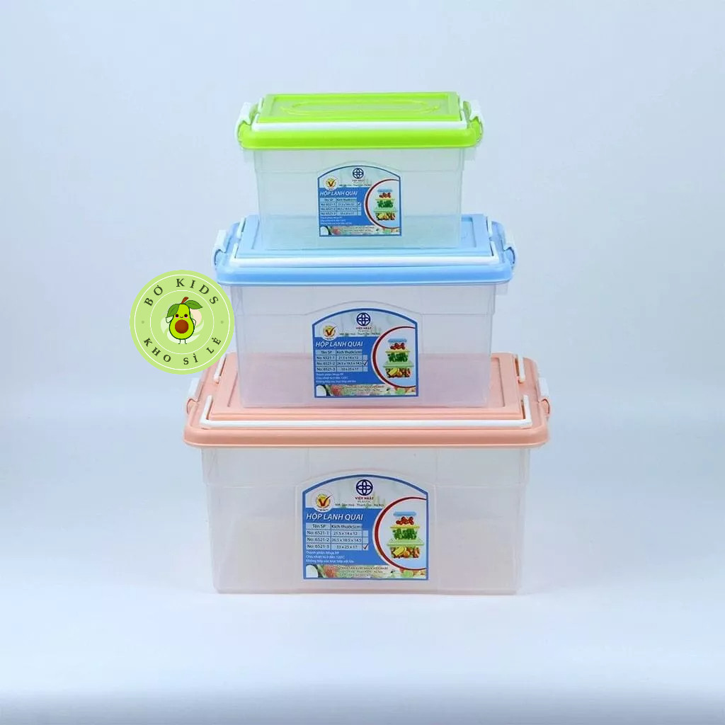 Hộp lạnh 2 quai Việt Nhật 3 size (6521), Hộp đựng thực phẩm, bảo quản thức ăn có quai xách tiện lợi