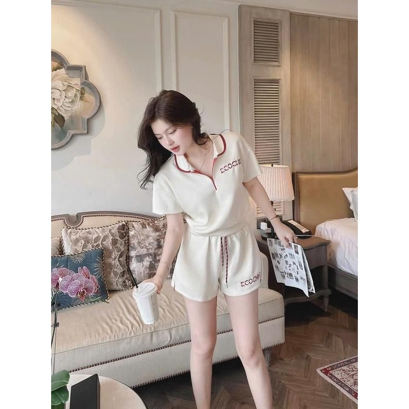 Set Bộ Đùi Thêu Chữ Nổi Cổ Khóa Chất UMI Hàn Sang Chảnh Năng Động Cạp Chun CóTúi khóa kéo 2 bên quần