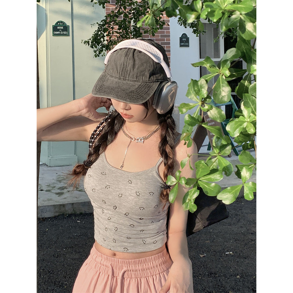 Milyfashion Mặt Cười In Màu Hồng Hot Girl Sling Mặc Bên Ngoài Lưng Đẹp Phong Cách Mới