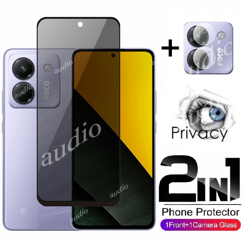 Poco M7 Pro 5G 2in1 Màn hình riêng tư có màng ống kính cho POCO M7 Pro M7Pro 5G Bảo vệ màn hình riêng tư Phim kính cường lực cho PocoM7 Pro PocoM7Pro 5G Kính máy ảnh Mặt trước Phim chống gián điệp