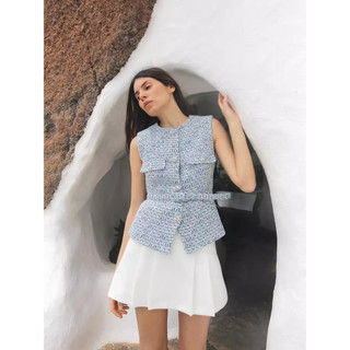 Áo gile Zara made in Morocco tweed màu xinh hồng xanh