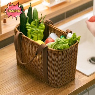 [Pnpia] Giỏ dã ngoại dệt tay giả mây Giỏ mua sắm lớn Giỏ đựng rau quả có tay cầm Boutique