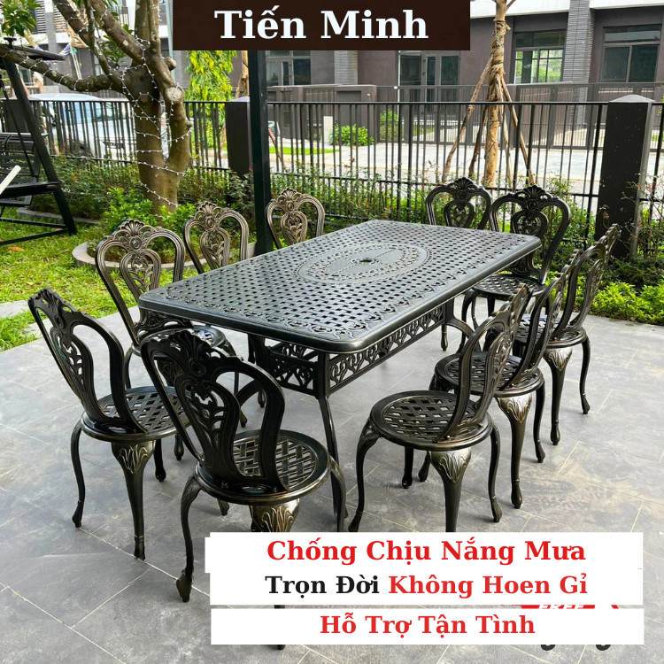 Bộ bàn ghế sân vườn ngoài trời HCN Bộ bàn ghế ban công ngoài trời nhôm đúc Bàn ghế ngoài trời - BO26