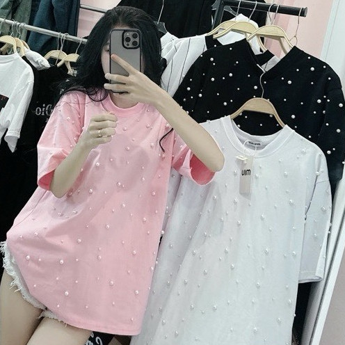Áo Thun Đính Ngọc Kín Thân KCloset Áo Phông Cotton Khô Dày Dặn Mềm Mịn NA382