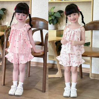 [8-22kg] Set Bộ Hè Mát 2 Dây Phối Bèo Xinh Cho Bé Gái Chất Đũi Mềm Mát