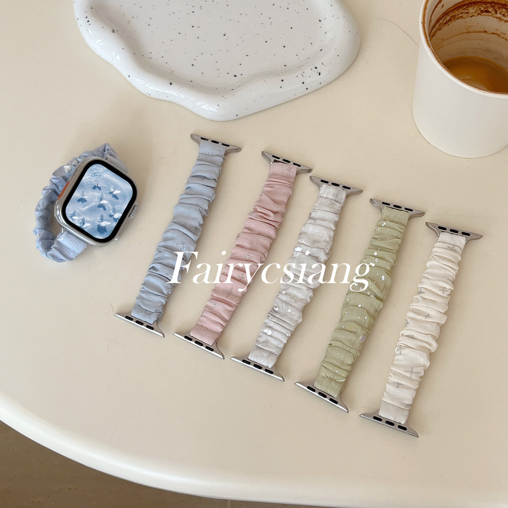 Dây đeo Scrunchie lấp lánh cho Apple Watch Ultra2 49mm 45 41 44 38 42 46 40mm Vòng đeo tay đàn hồi cho iWatch S10 9 8 7 6 5 4 SE