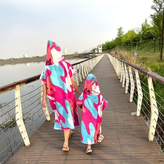 LOOKSHOW Khăn đi biển có mũ trùm đầu in hình cho người lớn Trẻ em Bể bơi khô nhanh Khăn tắm Poncho có áo choàng tắm B4J9
