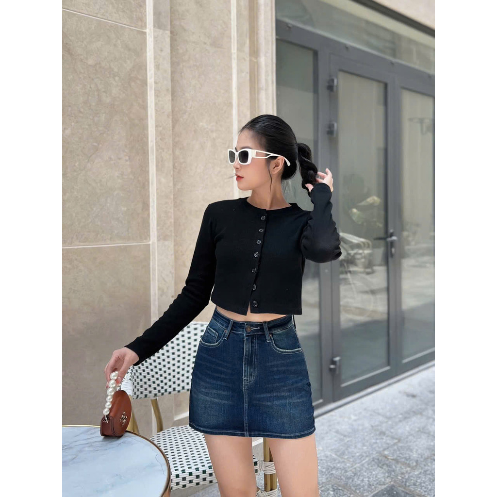 Ảnh TTTHAO - Chân Váy Jeans Cao Cấp, Siêu Mát, Co Giãn Chữ A Dáng Ngắn 34cm Hàng VNXK J8 4