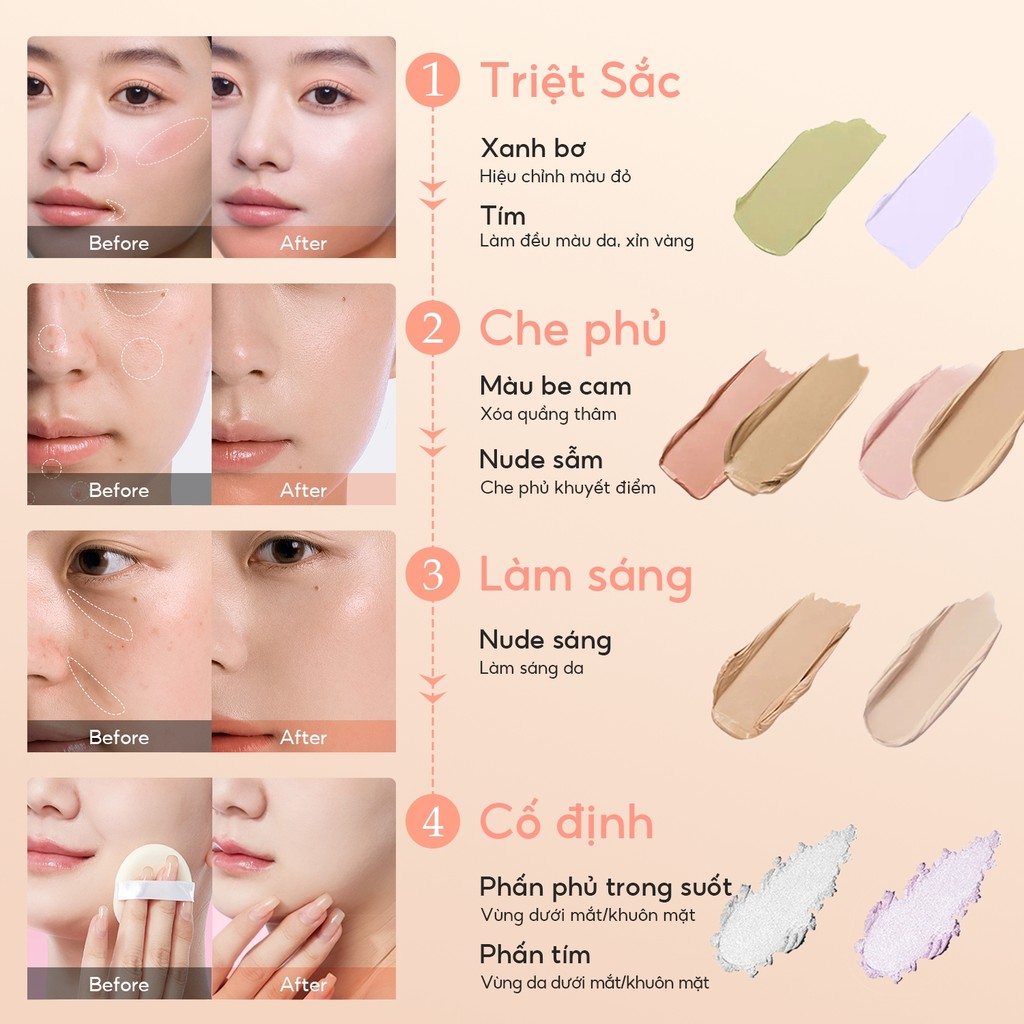 FelinWel - Bảng Che Khuyết Điểm Đa Năng Gồm 2 Tông Màu, Hiệu Chỉnh Màu Da + Phấn Phủ, Kết Cấu Mịn Ẩm, Kèm Cọ Tùy Chọn
