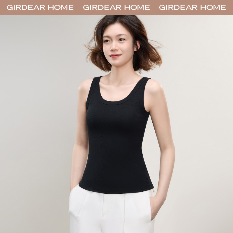 Girdear Home Áo Dệt Kim Sọc Modal Cotton Cổ Tròn Không Tay Cho Nữ, Thoáng Mát Và Giữ Ẩm - Áo Tank Top Màu Trơn Slim Fit, Phù Hợp Thời Trang Hàng Ngày,8511EA08