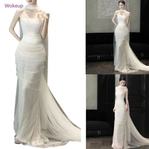 Woke Váy cô dâu Nhà thờ Váy cô dâu dài Váy cưới đơn giản