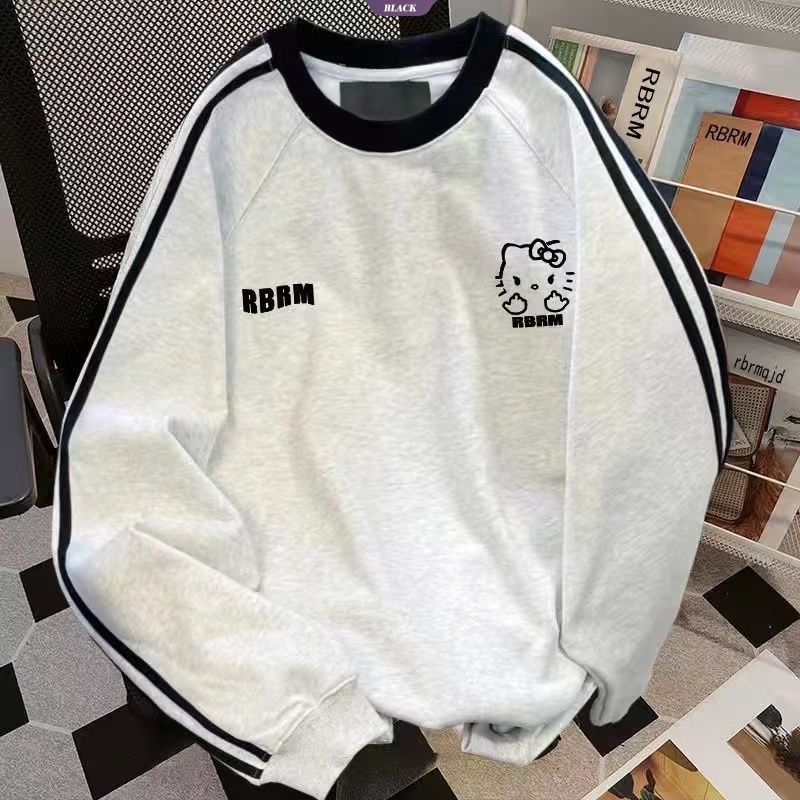 Ngọt Ngào Cool Hello Kitty Ba Thanh Áo Len Nữ Xuân Thu Đẹp Trai Trăm Áo Cổ Tròn Phong Cách Ins dáng Rộng [BL]