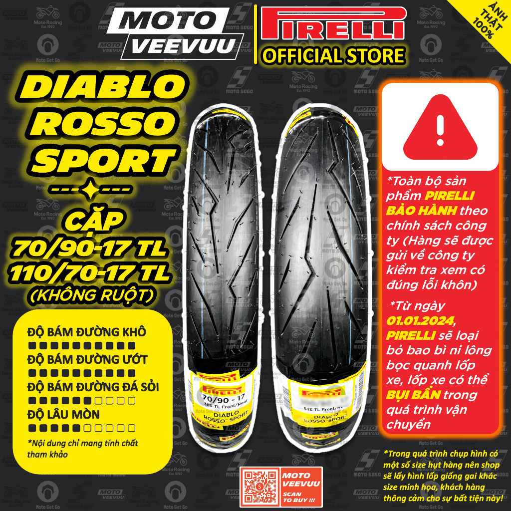 [MTGG] CẶP VỎ LỐP xe máy PIRELLI Rosso Sport 70/90-17 & 110/70-17 ...