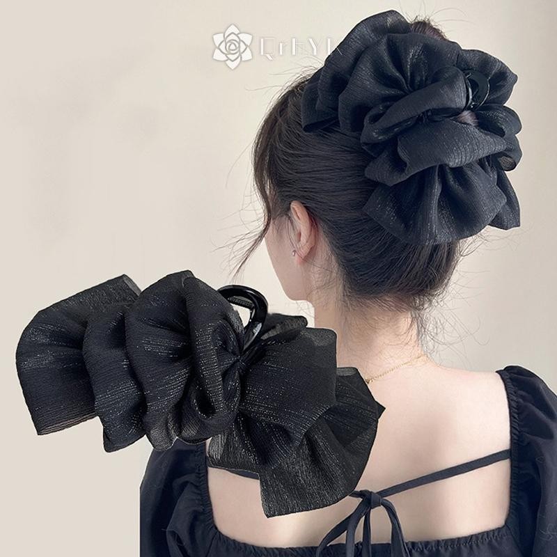 Qrhyk Thời Trang Nữ Seersucker Kẹp Nơ Đen Tóc Lấy Tóc Nơ Kẹp Lưới Bong Bóng Grabber Bé Gái Mũ Mới