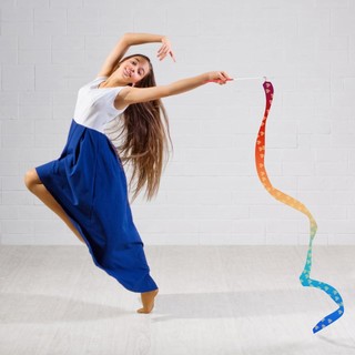 Ruy Băng Khiêu Vũ 6.56ft Dài Lụa Cầu Vồng Streamer Nhảy Múa Ruy Băng Cho Trẻ Em Họa Tiết Trái Tim Baton Dính Twirling Goodie Túi enmdavn