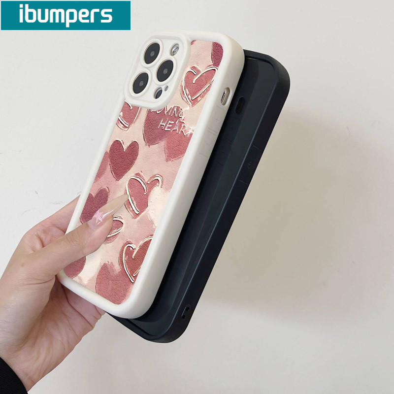 ibumpers Ốp Lưng IPhone Hàn Quốc Thanh Lịch Họa Tiết Tình Yêu Màu Hồng Ốp Điện Thoại Dày Dặn Silicon Mềm Chống Sốc Chống Bẩn Cho IPhone 16 15 14 12 13 11 Pro Max IP 7 8 Plus X XS XR