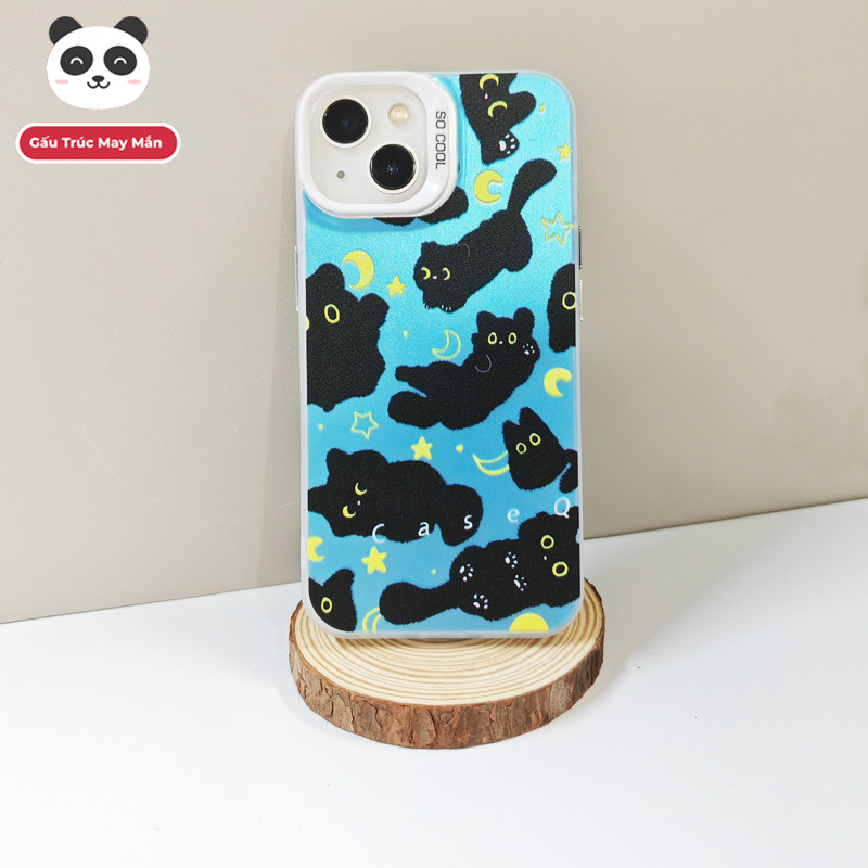 Ốp Lưng iPhone Mèo Đen Trăng Khuyết Công Nghệ IMD  | Tương Thích iPhone 16/15/14/13/12/11 Pro Max/XR/XS Max