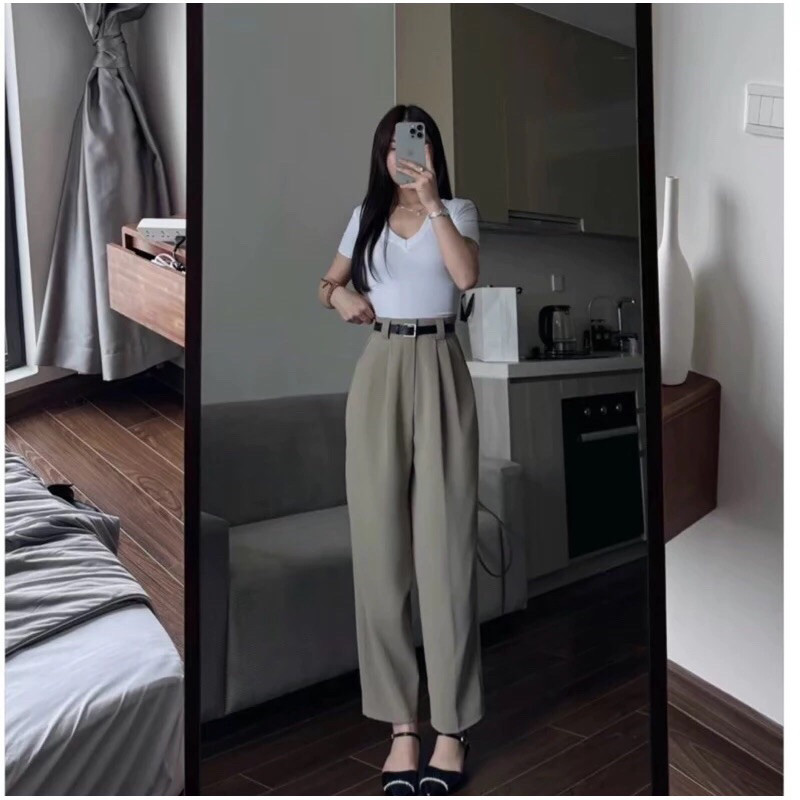Quần Baggy Công Sở Nữ Lưng Cao (Chất Gold Nhật) Mềm Mịn Dáng Thụng Dài 92-93cm 2025