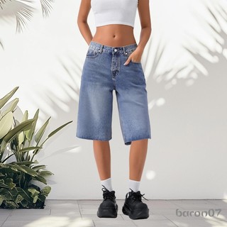 Quần Short Denim Mùa Hè Nữ Màu Trơn Nguyên Viền Dưới Đầu Gối Capri Jean Quần Ngắn Cho Câu Lạc Bộ Dạo Phố