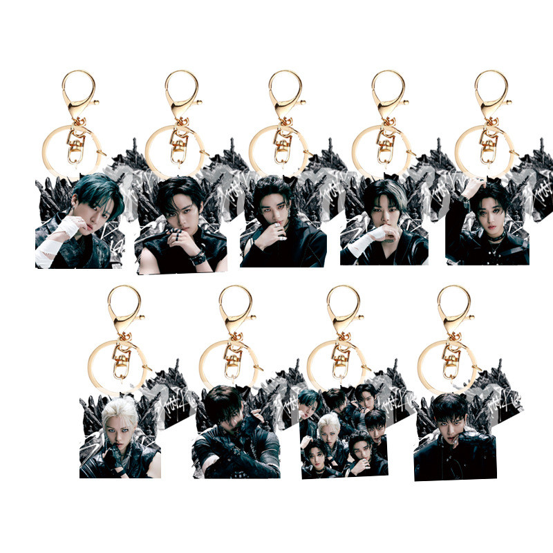 Stray Kids Album GIANT Móc Khóa Acrylic Móc Khóa Phụ Kiện Bang Chan Lee Biết Chang Bin HyunJin Han Felix Seungmin I.N Móc Chìa Khóa Kim Loại Trong Suốt YM