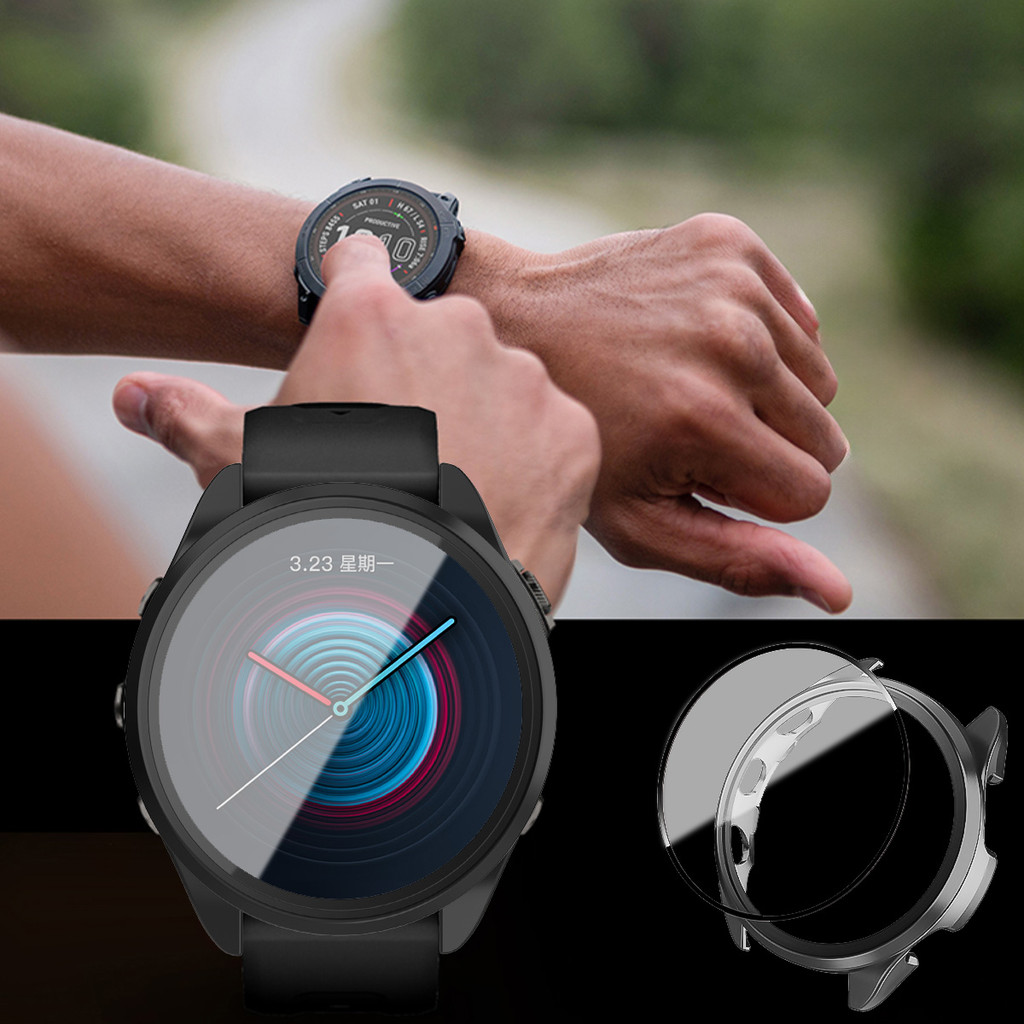 Kính cường lực + ốp lưng cho Garmin Forerunner 165 PC bảo vệ màn hình cứng toàn diện ốp bảo vệ cản