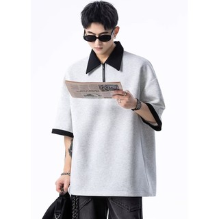 Áo sơ mi nam POLO tay ngắn đường phố cao cấp Mỹ màu tương phản khâu cao cấp phong cách trung tính