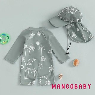 MG-Kid Boy Rash Guard Đồ Bơi Dừa In Hình Cây Dừa Dài Tay Mock Cổ Zip Bộ Đồ Tắm Có Mũ 2 Chiếc Bộ