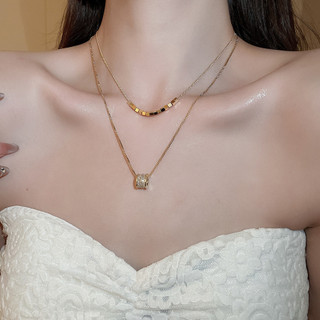 DREJEW 18k thật mạ vàng zircon hai lớp mặt dây chuyền vòng cổ mới đa năng xương đòn chuỗi ánh sáng sang trọng trang trí vòng cổ cao cấp
