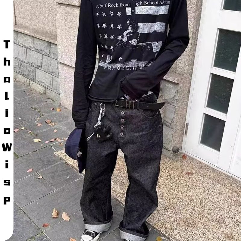 ThaliaWisp Quần Jean Nam Retro Cao Cấp Phong Cách Baggy