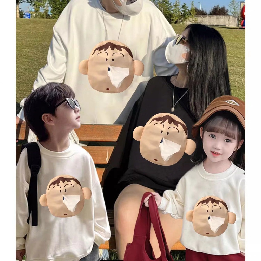 Tay ngắn Dumb Rút Khăn Giấy 100 Áo thun cotton nguyên chất chảy nước mũi khăn giấy Nam phụ nữ phụ huynh vui nhộn Áo len dài tay ngắn tay rộng rãi